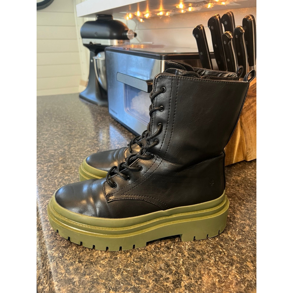 Cool Planet by Steve Madden Black w/ Green Sole Combat Boots - Picture 3 of 12